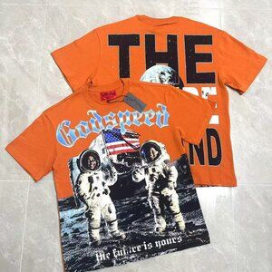 Orange Graphic Tee with Astronaut Design